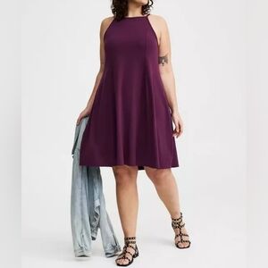 Torrid High Neck Purple Sleeveless Goddess Trapeze Cotton Blend Dress 3X 22/24
